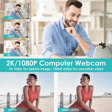 2K/1080P Webcam with 2 Microphones for Laptop