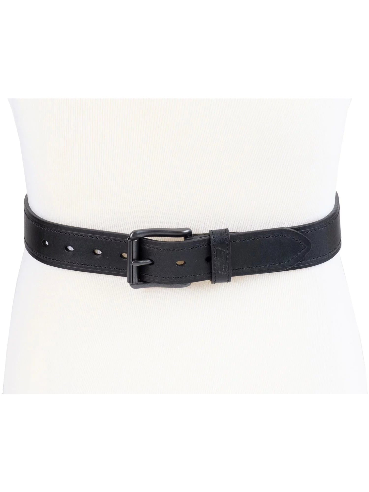 Men's Casual Black Leather Work Belt with Roller Buckle