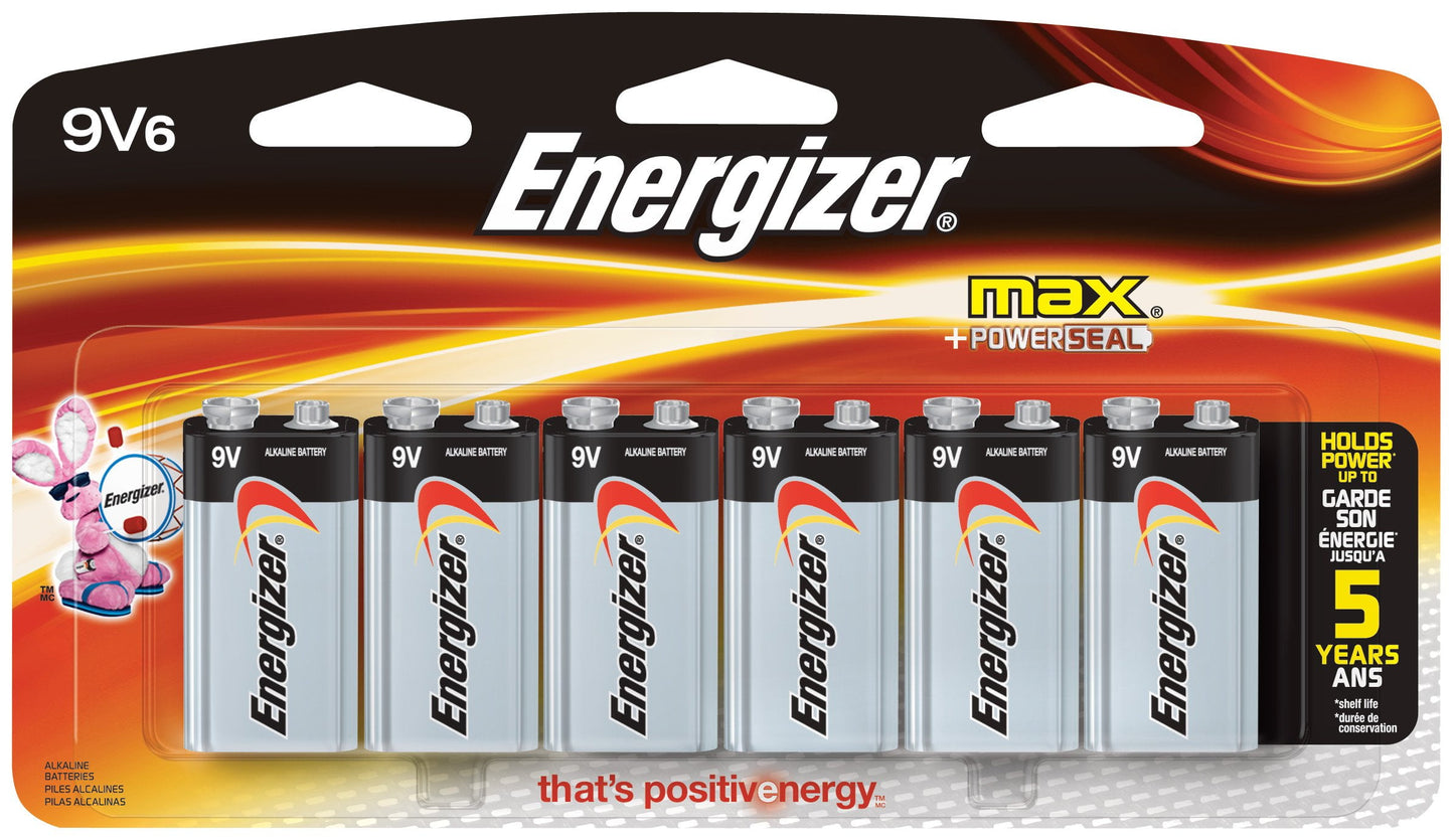 Energizer MAX Alkaline 9 Volt Batteries, 6 Pack